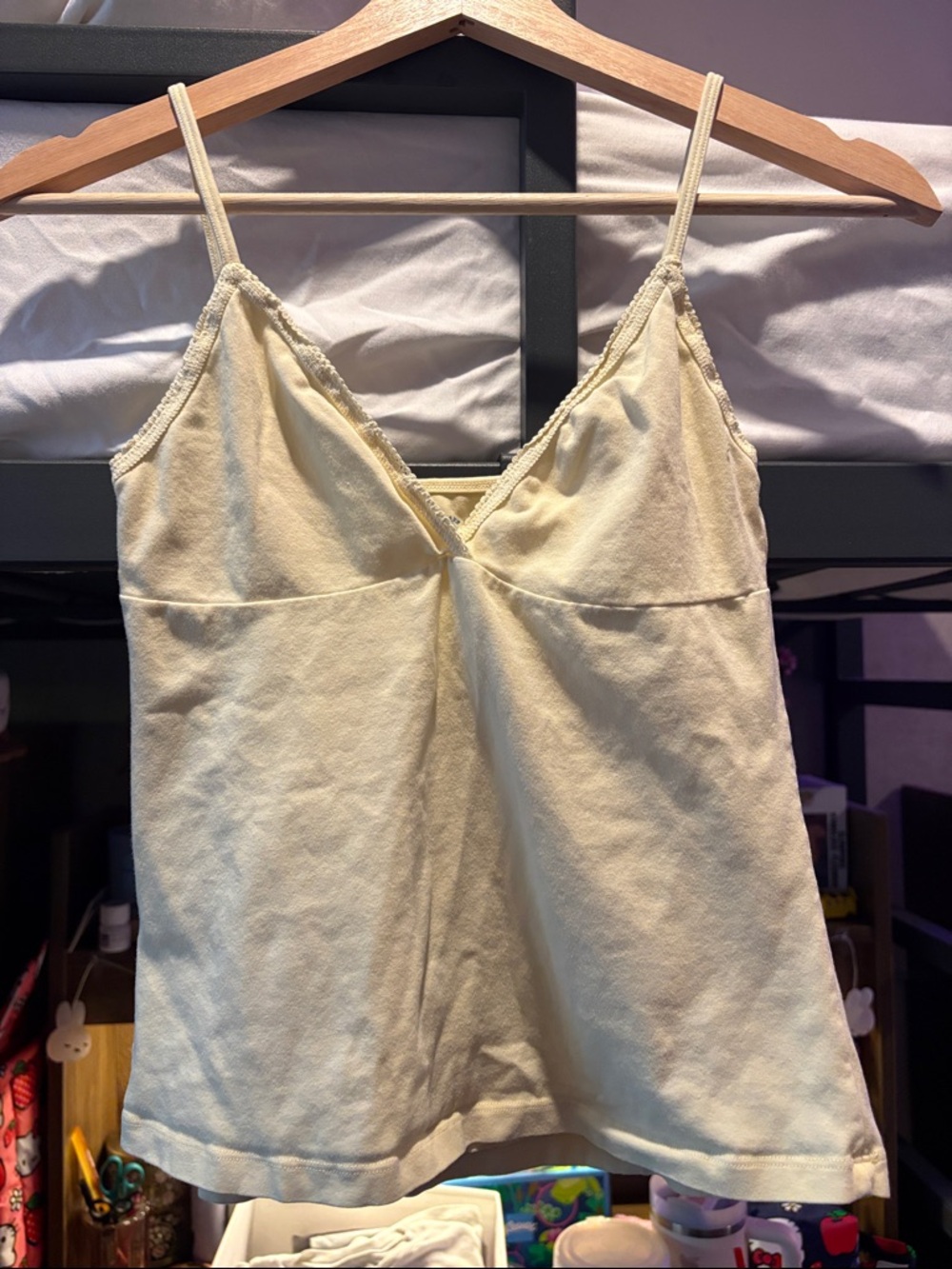 Light yellow brandy v neck tank